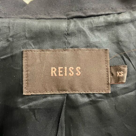 VTG Y2K REISS Black Fitted Pea Coat Blazer Jacket SZ XS Military Structured - Picture 3 of 7